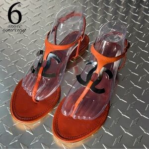 Chanel Interlocking CC Logo Leather Thong Gladiator Sandals in Red 40